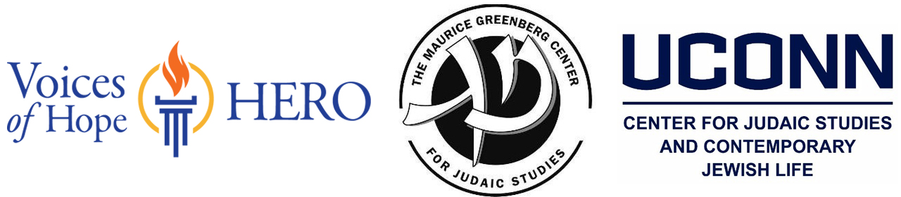 logos for Voices of Hope Hero Center, Maurice Greenberg Center for Judaic Studies, and UConn Center for Judaic Studies